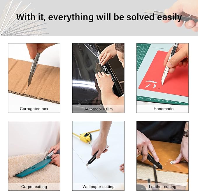 FOSHIO Utility knife Retractable with 30 Degree Snap Off Blade 9MM Box Cutter Knife, Office Vinyl and Paper Cutting Craft Knives, Pack of 3
