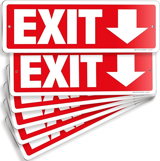 iSYFIX Exit Signs 6 Pack 12x4 Inch with Directional Down Arrows - Rust Free Aluminum, Laminated for UV, Weather, Scratch Resistance - Ideal for Offices, Schools, Theaters, Restaurants