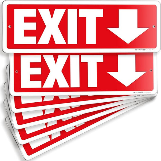 iSYFIX Exit Signs 6 Pack 12x4 Inch with Directional Down Arrows - Rust Free Aluminum, Laminated for UV, Weather, Scratch Resistance - Ideal for Offices, Schools, Theaters, Restaurants