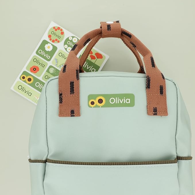 Large Name Labels for Kids (33) - Custom Stickers for Daycare and School Supplies - Durable, Waterproof Stickers for Water Bottles, Lunch Boxes, and More with Unique Designs - Flora