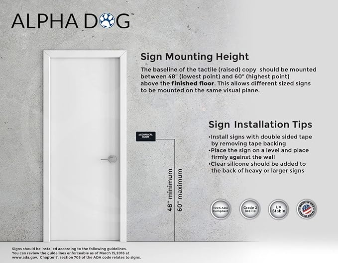 ALPHA DOG ADA SIGNS - Mechanical Room Sign with Braille for Your Business, 4x8 Inch, ADA Compliant, Indoor or Outdoor, Easy Installation, Made in the USA, Black