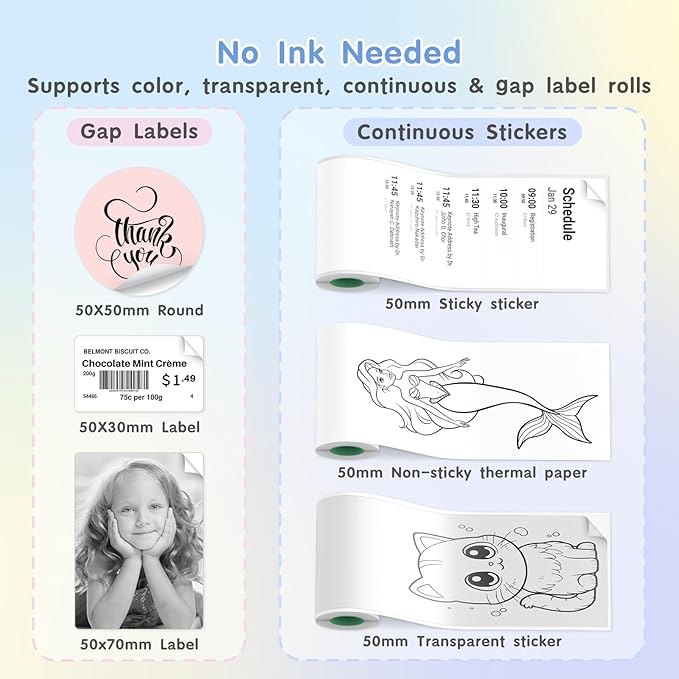 Gloryang JD-23 Sticker Printer, Mini Portable Thermal Printer Print Pod, Inkless Bluetooth Label Maker with Smart App for Phone & Tablet for Office & Home Use, 2 Rolls Sticker Paper, White