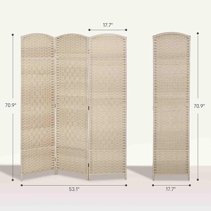 HOMCOM 3 Panel Room Divider, 6' Tall Folding Privacy Screen, Hand-Woven Freestanding Wall Partition for Home Office, Bedroom, Washed Oak