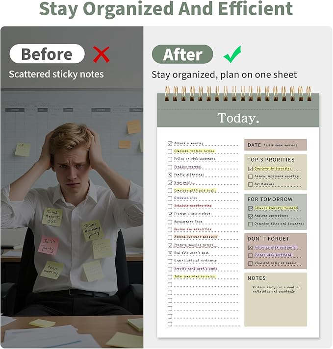 104 Pgs To Do List Notepad, 52 Undated Sheets Duplex-printed Daily Planner For Work Home School Office Desk Accessories Supplies & Goal Setting Tasks -Green