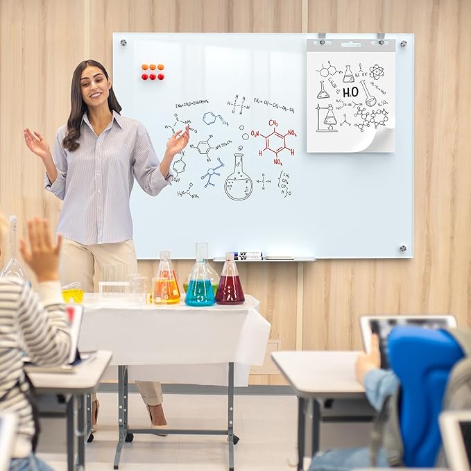 MaxGear Glass Whiteboard Wall Mounted, Frameless Magnetic Dry Erase Board, Tempered Glass, Steel-Backed, Non-Porous Smooth Surface, Floating Design, Accessories Included, for Office Home Classroom