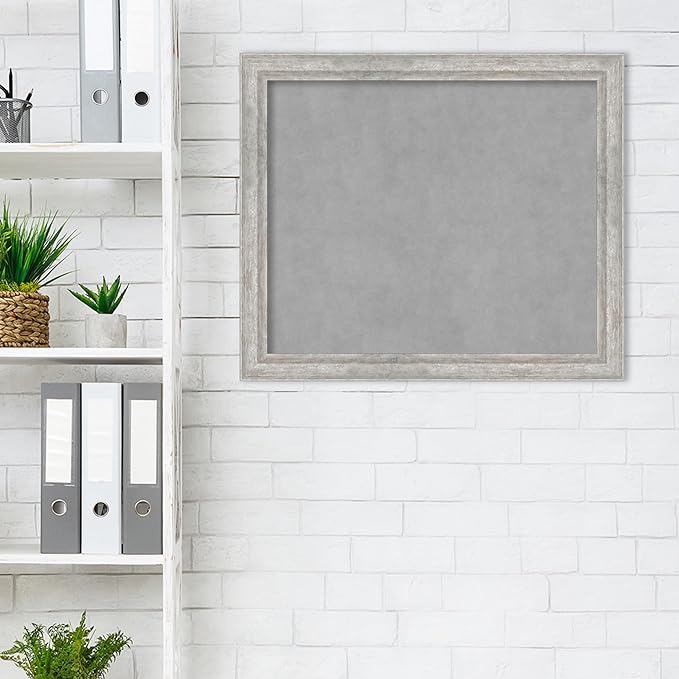 Amanti Art Silver Framed Magnetic Board 23x27 Medium Vision Board for use with Magnets, 100% Metal Sheet to Display Items as Office Decor or for Home Organization in mudroom, Kitchen or Kids Room