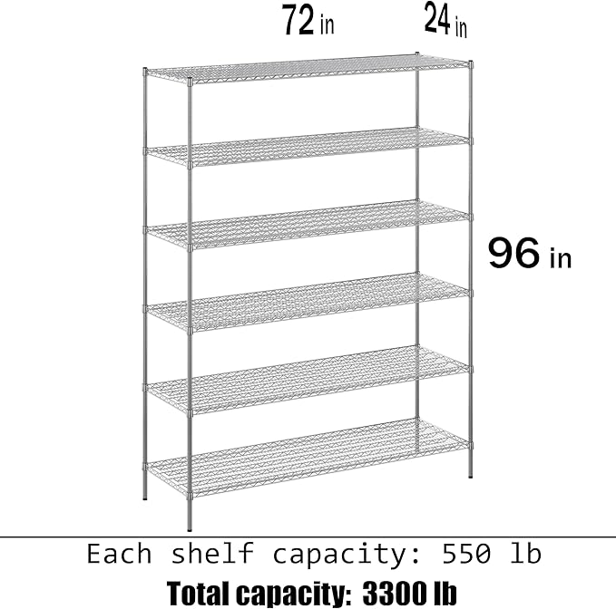 Regal Altair 24" Deep x 72" Wide x 96" Height Wire Shelving Kit | 6-Tier | NSF Commercial Storage Rack Unit
