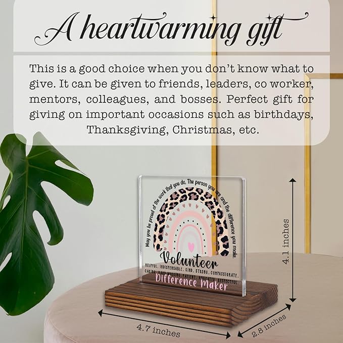 Volunteer Appreciation Gift Desk Sign Leopard Rainbow Decor, Motivational Thank You Plaque for Community Helpers PA083