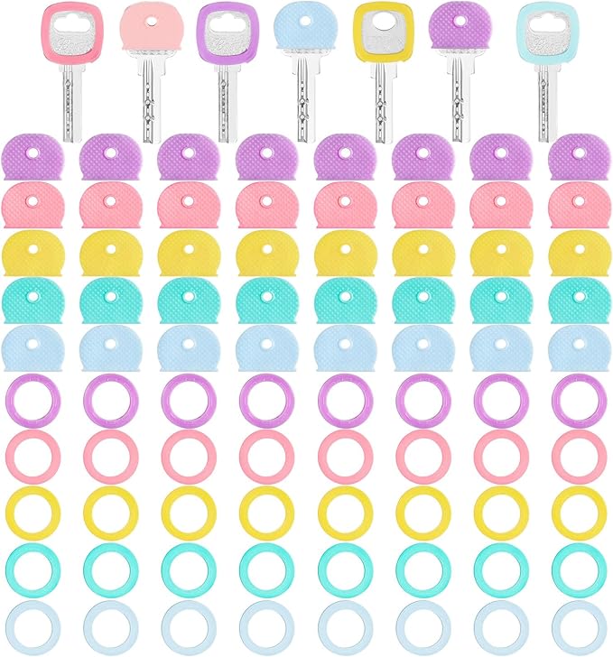 Blulu 80 Pieces 1Inch Colored Key Covers Caps Tags Covers Set Plastic Key Color Identifier Rings Toppers(Macaron Color)