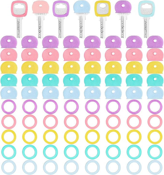Blulu 80 Pieces 1Inch Colored Key Covers Caps Tags Covers Set Plastic Key Color Identifier Rings Toppers(Macaron Color)