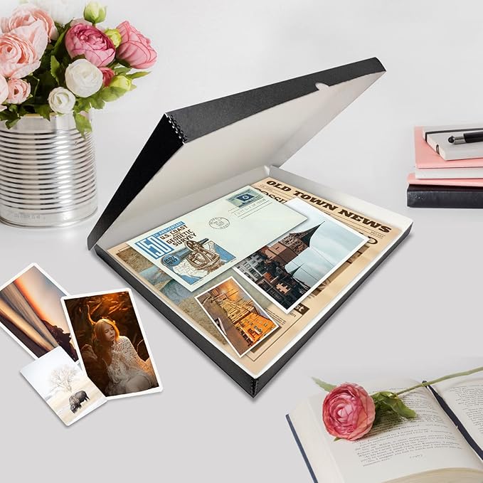 Lineco Folio Storage Box, Clamshell Design with Metal Edge. 18.5x24.5x1.75, Archival Boxboard, Organize and Preserve Photos, Prints, Cards, Magazines, Documents, Art, Ephemera, Family Records, Black