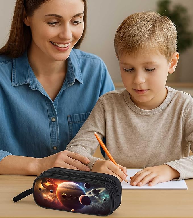 AnySmic Galaxy Solar System Pencil Case for Boys and Girls, Space Large Pencil Pouch or Pen Bag Organizer for Kids, School Pen Case with Double Zipper, Gifts for Elementary Student