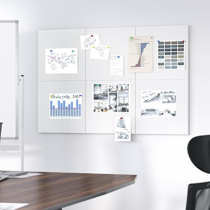 Neatsure Large Cork Board for Wall, 36" x 24" White Bulletin Board with Pushpins, 6 Panels Felt Tiles Tack Push Pin Board for Office
