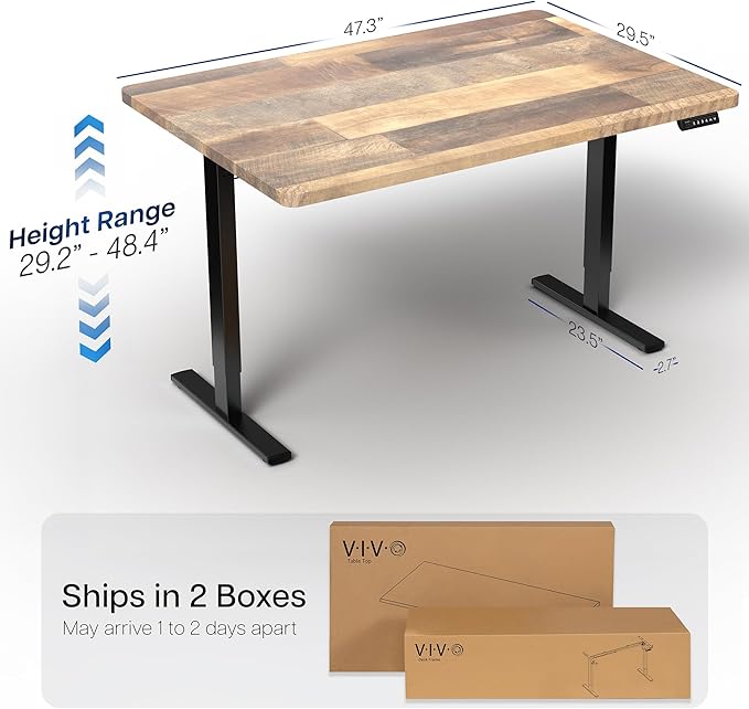 VIVO Electric 48 x 30 in Standing Desk, Memory Height Adjustment, 1B Series, Holds 220 lbs, One-Piece Reclaimed Wood Top, Black Frame, DESK-KIT-1B5P
