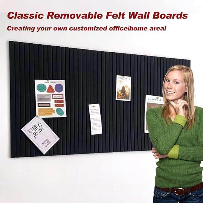 Large Felt Wall Tiles Cork Boards for Office Cubicle, 35"x23.6" Felt Bulletin Board Tiles Pin Board for Walls Home Decor, Noise Reduction Boards Panels for Photos Memos, 6-Pack, Black