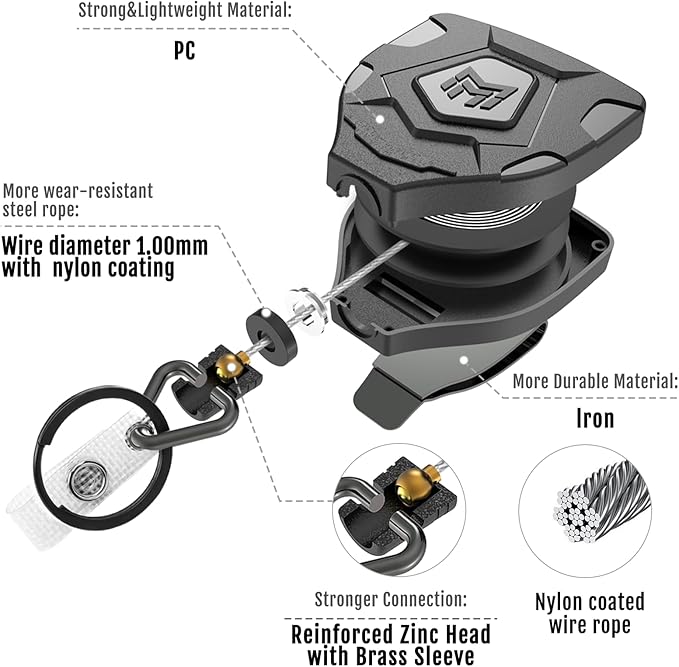 MNGARISTA Heavy Duty Retractable Keychain with Belt Clip, ID Badge Reel Key Chain, Badge Holder with 31.5' Steel Cord and Key Ring, 9.0oz, 2-Pack