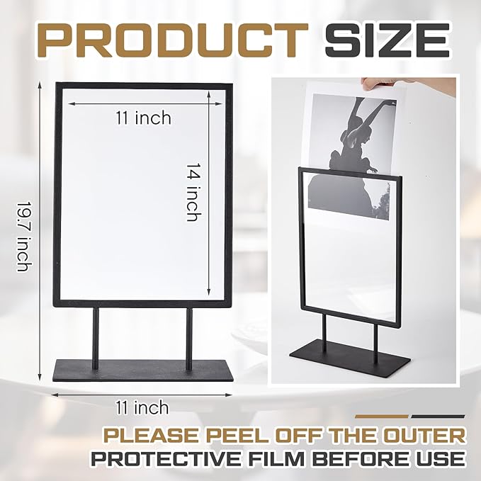 Zhengmy 1 Pcs Tabletop Sign Holder with Flat Base 11" x 14" Double Sided Countertop Sign Holder Vertical Desktop Display Stand Metal Poster Display Stand for Office Store Restaurant Hotels, Black