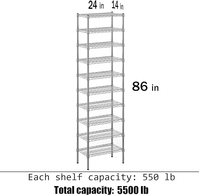 Regal Altair 14" Deep x 24" Wide x 86" Height Wire Shelving Kit | 10-Tier | NSF Commercial Storage Rack Unit