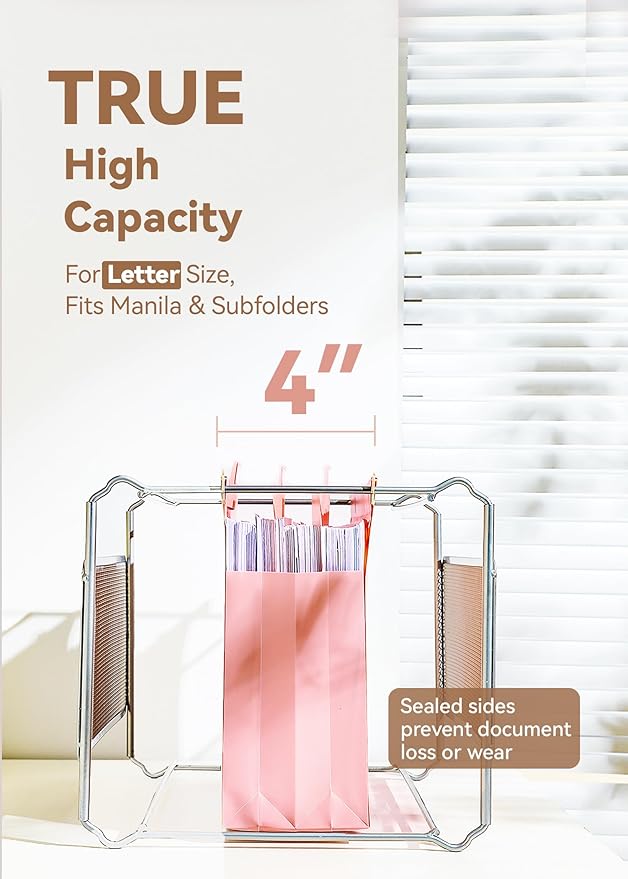 SortRax Plastic High Capacity Hanging File Folders, Letter Size, 4" Expanding Accordion Pocket with Movable Dividers, Pink Colors, Heavy Duty for Filing Cabinet, Insertable Tabs, 6 Pack