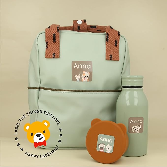Large Name Labels for Kids (33) - Custom Stickers for Daycare and School Supplies - Durable, Waterproof Stickers for Water Bottles, Lunch Boxes, and More with Unique Designs - Dog