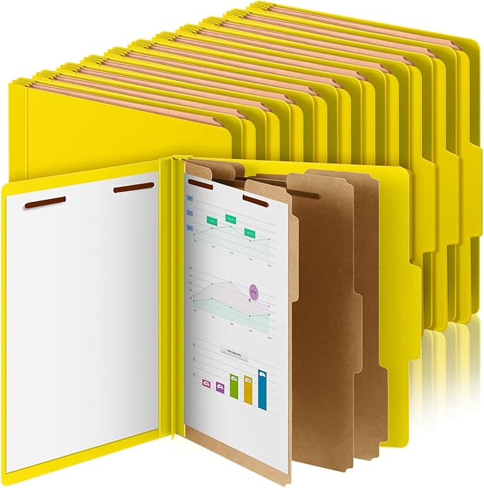 Skyygemm 24 Pcs Classification Folders Letter Size, 3 Divider Pressboard File Folder with Fasteners, Expanding File Organizer Bulk for School Teachers, Office Employee, Coworker, Staff (Yellow)