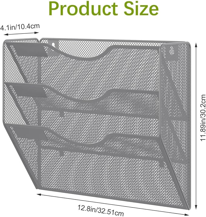 EasyPAG Hanging Wall File Organizer, 3 Pocket Wall Mounted Mail Organizer, Vertical Document Folder Holder with Nametag Label, Space Saving Paper Storage Magazine Rack for Office Home School, Silver