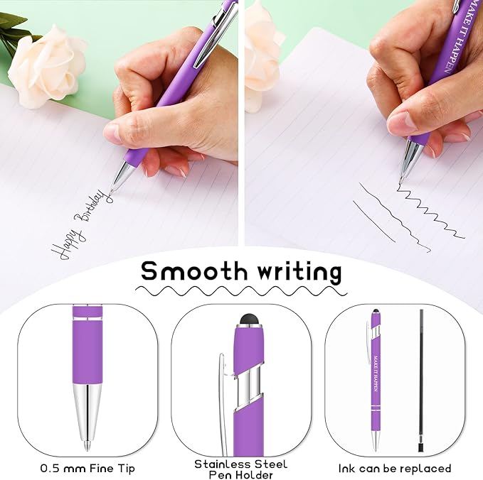Zonon 12 Pcs Inspirational Pens Bulk Funny Ballpoint Pen with Stylus Tip Motivational Gifts for Valentine's Day Teacher Coworkers Nurse School Office Supplies(Assorted Color,Motivational Style)