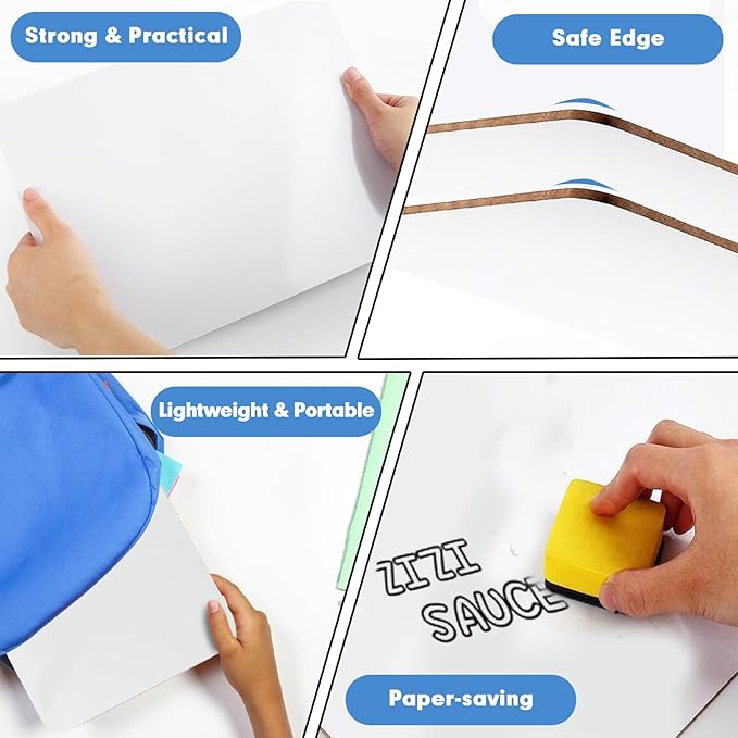 Dry Erase Lapboards, HERKKA 15 Pack Double Sided Small Dry Erase Whiteboards 9 x 12.5 Inch with 15 Erasers, Small Dry Erase Boards for Classroom Teacher Supplies, Personal White Boards for Students