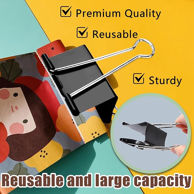 18 Pack 3 Inch Jumbo Binder Clips, Extra Large Binder Clips Heavy Duty Paper Clamps for Office and Home Supplies, Black