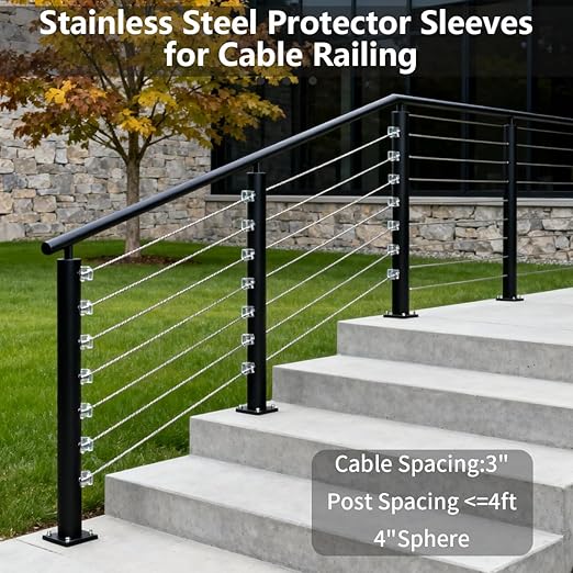 200 Pack Cable Railing Protector Sleeves,T316 Stainless Steel Protective Sleeves for 1/8" 5/32" or 3/16" Deck Cable Railing | Wood/Composite Posts/DIY Balustrade