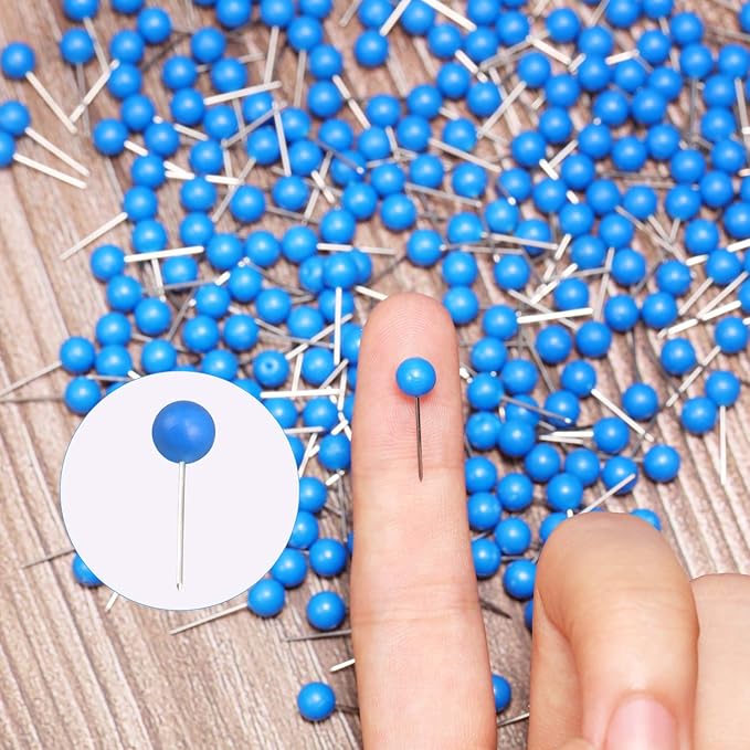 WILLBOND 500 Pack Map Push Pins Map Tacks Small Round Head Push Pins Thumb Tacks for Travel Picture Photo Bulletin Board Wall DIY Craft School Office Home(Blue,1/8 Inch)