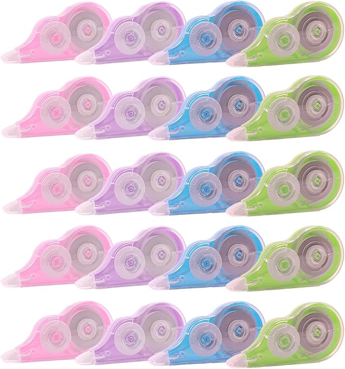 Tramboo 20 Pcs 39.4 Ft Colorful Correction Tape, White Wrong Out Tape Roller Bulk for Noting, Teacher Supplies, School, Office and Home (4 Colors)