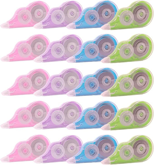 Tramboo 20 Pcs 39.4 Ft Colorful Correction Tape, White Wrong Out Tape Roller Bulk for Noting, Teacher Supplies, School, Office and Home (4 Colors)