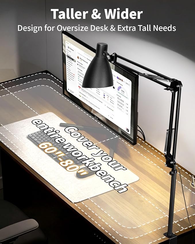 LED Desk Lamp for Home Office, Extra Tall Metal Swing Arm Architect Desk Lamp with Clamp, 5 Color Modes 10 Brightness Task Lamps, Adjustable Gooseneck Clip-on Table Light for Reading Home Work Study