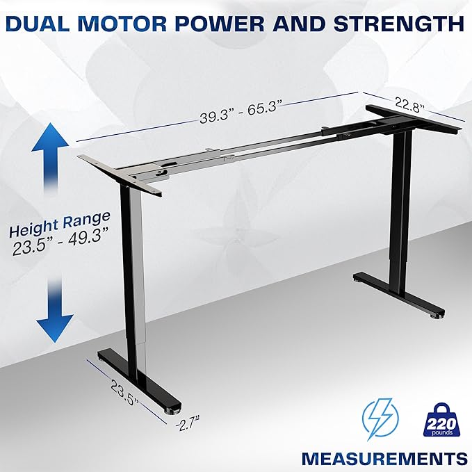 VIVO Electric Dual Motor Stand Up Desk Frame for 40 to 85 inch Table Tops, Frame Only, 3 Stage Height Adjustable DIY Workstation with Memory Controller, Black, DESK-V103E