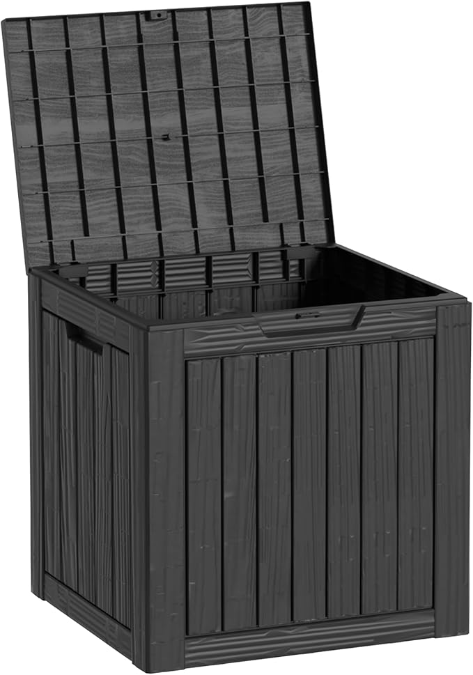 Yardgrace 30 Gallon Waterproof Outdoor Storage Box - All-Weather Deck Box for Patio & Pool, Lockable Resin Patio Deck Box with UV Protection, Matte Black