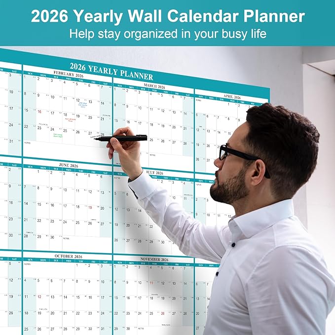 32" x 48" Exellewis 2026 Wall Calendar Erasable, Wet & Dry Erase Large Laminated Annual Yearly Planner - 12 Month Horizontal/Vertical Calendar January to December for Easy Planning, Organizing