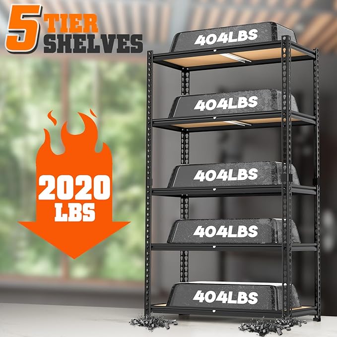 LEVELEVE 5-Tier Storage Shelving Unit, 2020 lbs Capacity, Heavy Duty Adjustable Metal Utility Shelf, 48" L x 18" W x 73" H for Garage, Kitchen, Pantry, Basement, Bathroom, Laundry