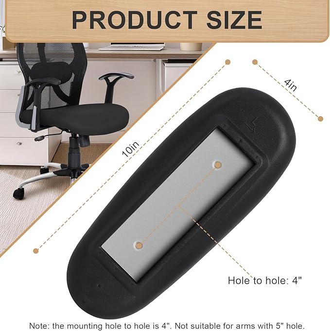 Podoy Office Chair Armrest Pads Replacement Fits Univeral Desk Chair Arms with Mounting Hole Patterns Screws, Desk Armrest Cover 4" x 10" (Pack of 2)