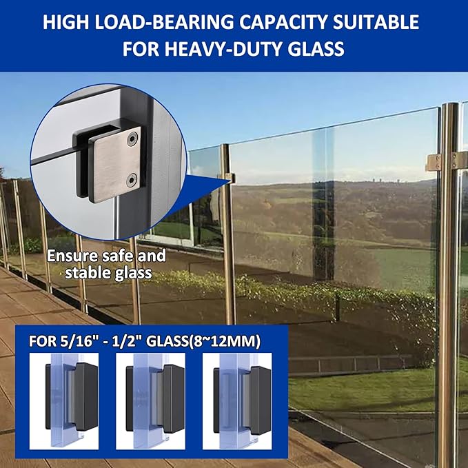 Glass Clamp－4PCS Adjustable Glass Shelf Bracket, 1/3 "-1/2 " 304 Stainless Steel Glass Clamps, Glass Clamp Bracket is Suitable for Railing, Stairs, Glass Wall, All Kinds of Glass (Silver-4pcs)