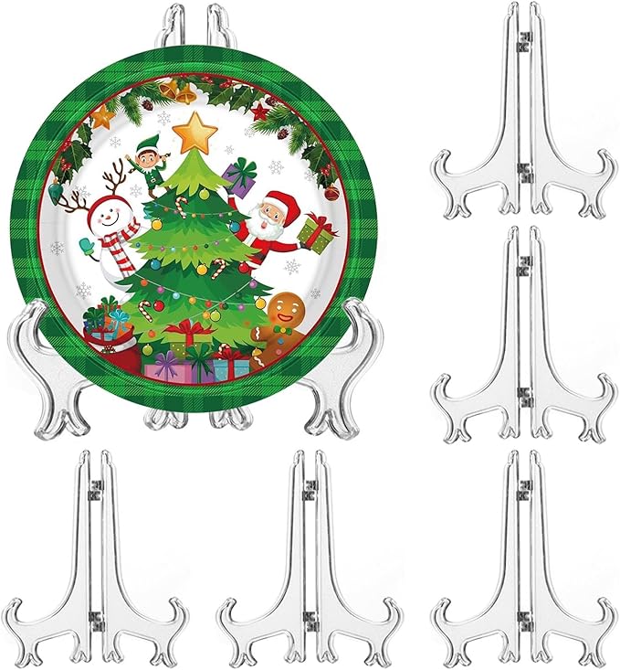 LonlyEagle 6 Pack 9 Inch Clear Plastic Easels or Stand/Plate Holders to Display Pictures or Other Items at Weddings, Plate Stands for Home Decoration, Birthdays, Tables