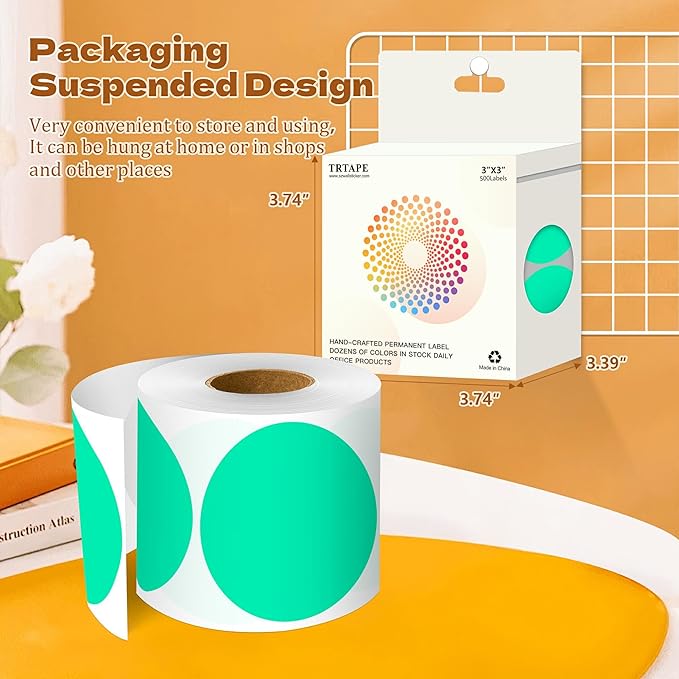 3 Inch Round Color Coding Labels (500 per Roll) - Colored Dot Stickers Round Labels for Inventory, Warehouse, Office Organizing - Aqua Circle Stickers