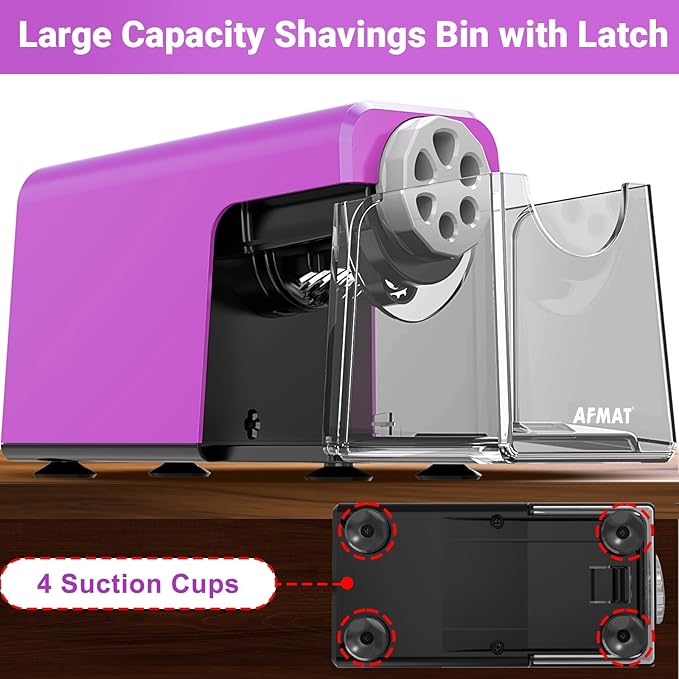 AFMAT 6-Hole Electric Pencil Sharpener, Cordless & Rechargeable, Colored Pencil Sharpener for 6-11mm Pencils, Auto Stop, Super Fast, 10,000+ Sharpenings, Battery Powered for Classroom/Home/Office PSD1