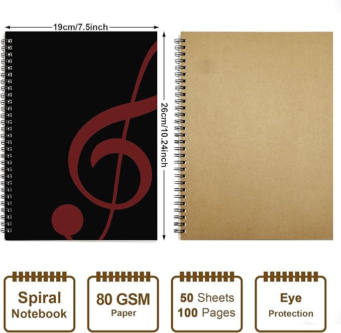 MAXCURY Blank Sheet Music Composition Manuscript Staff Paper Art Music Notebook Black 100 Pages 26x19cm (Black/Fuchsia)