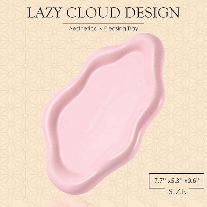 CCINPPY Ceramic Jewelry Tray Trinket Dish, Decorative Cloud Vanity Key Tray for Women, Ring Holder Dish, Cute Jewelry Plate Bowl Room Decor Aesthetic, Pink, Medium