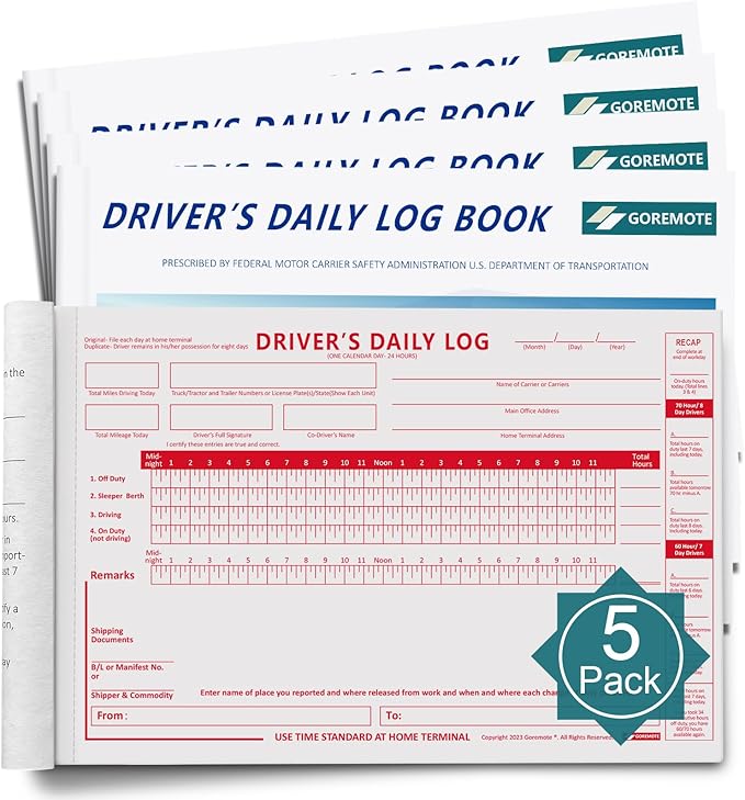 Daily Log Books for Truck Drivers with 7 & 8 Day Recap, 5 Pack, 2-Ply Carbonless, 35 Sets of Forms per Book, 8.5" x 5.5", Paper Driver Log Books for Truckers, Meet Requirements