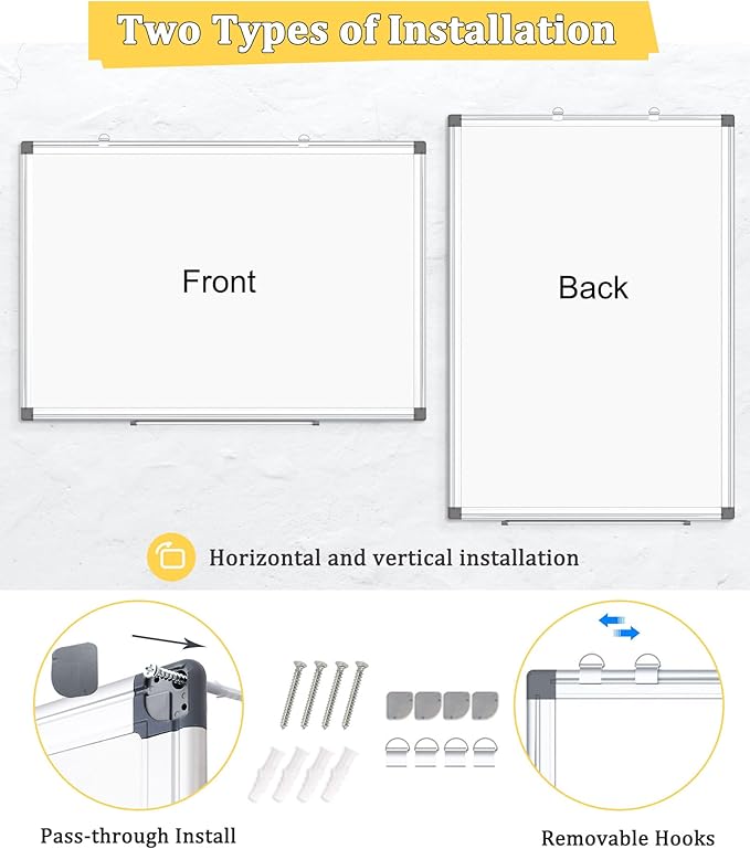 AMUSIGHT Double-Sided Magnetic Whiteboard, 48" x 36" Large Dry Erase Board Aluminum Frame for Wall, Large White Board Marker Board for Kitchen, Memo, School, Home, Office