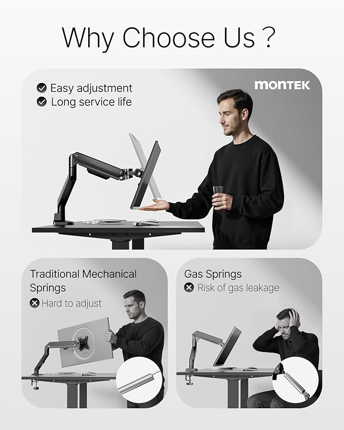 monTEK Deluxe Monitor Arm with USB A/C up to 40 Inch Holds 26.4 lbs Curved Screens Aluminum Fully Motion Single Monitor Stand with Clamp/Grommet, Quick Release Plate,75/100mm VESA, MA1008UCBK