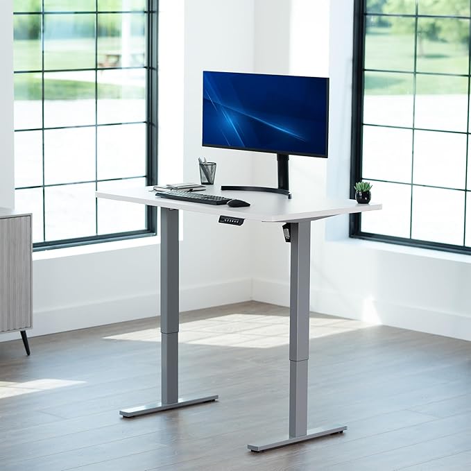 VIVO Electric 48 x 30 in Standing Desk, Memory Height Adjustment, 1B Series, Holds 220 lbs, One-Piece White Top, Gray Frame, DESK-KIT-1G5W