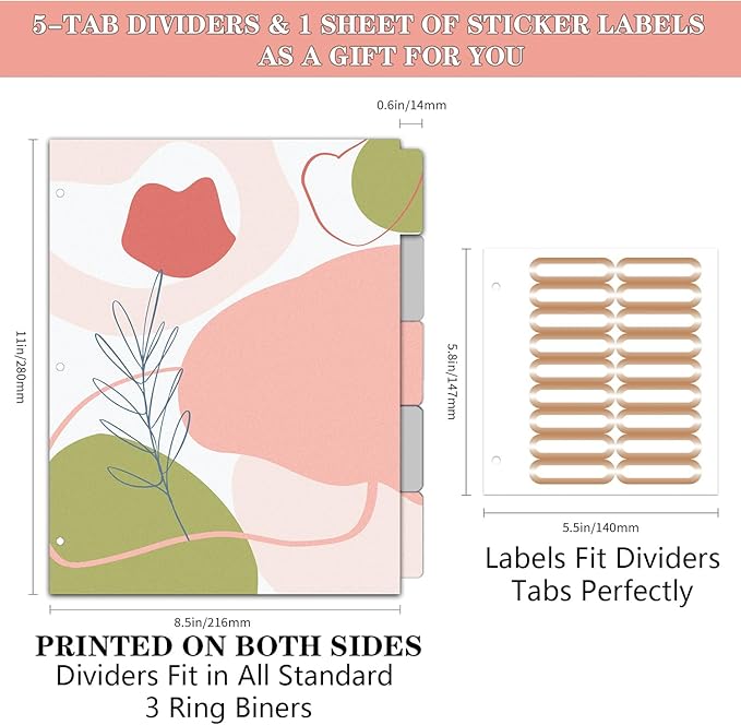 Lateefah 3 Ring Binder, 1 Inch Binder Organizer for Letter Size(8.5'' x 11'') with 5-Tab Dividers and Pockets, File Folders with Low Profile Clipboard for Office, School Supplies
